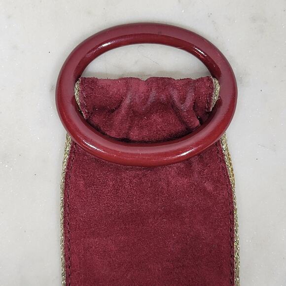 VTG Yves Saint Laurent Suede Belt 75/30 Burgundy Red Bakelite Buckle Gold Trim